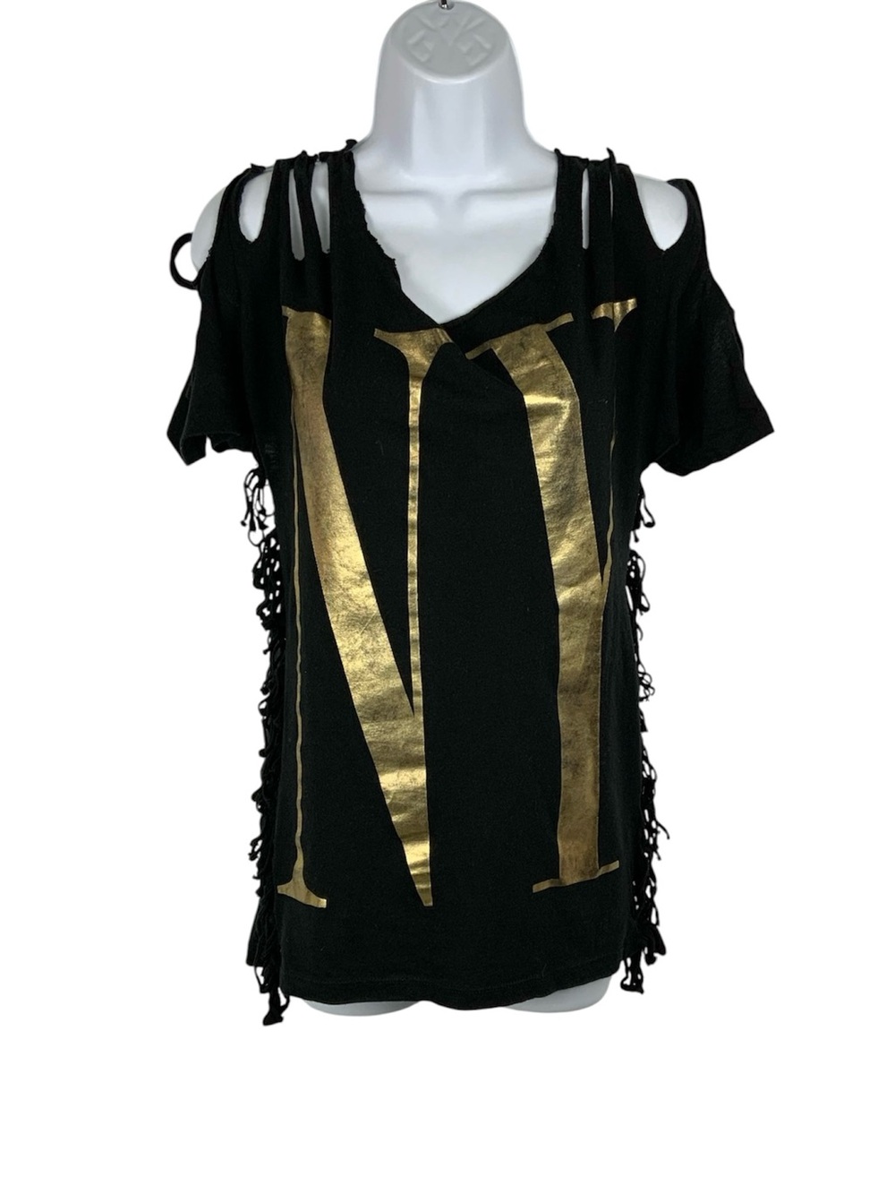 NY / LA Black/Gold Metallic Distressed Graphic T-Shirt